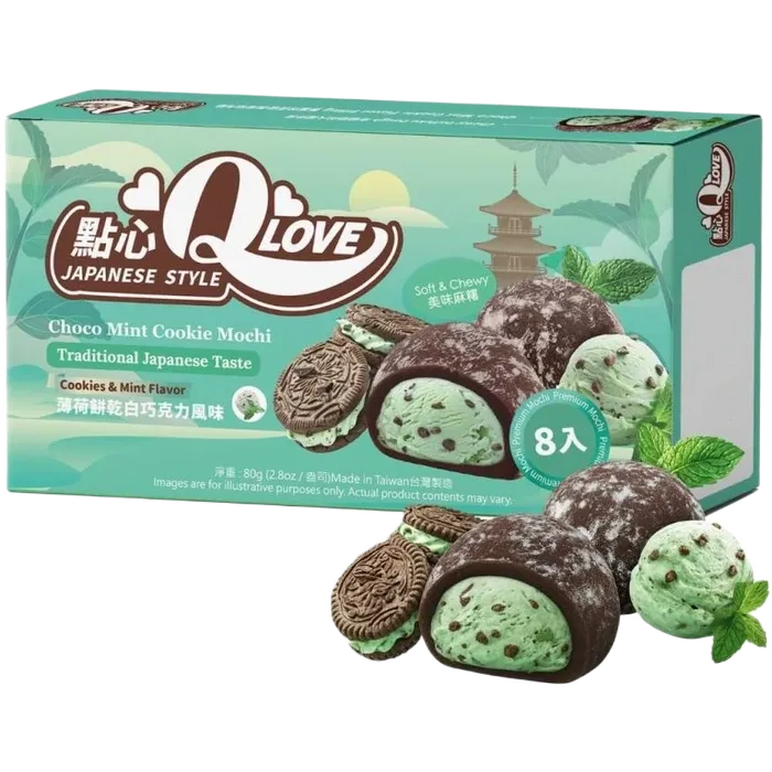 QLove Mini Mochi Choco Mint Cookies 80G Mochi mit Schoko Minz Füllung