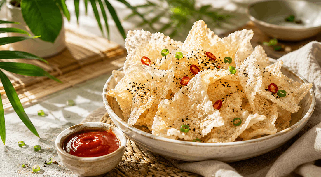 Knusprige Reispapier-Chips mit würzigem Sriracha-Dip – der virale Asia-Snack zum Nachmachen 🍲
