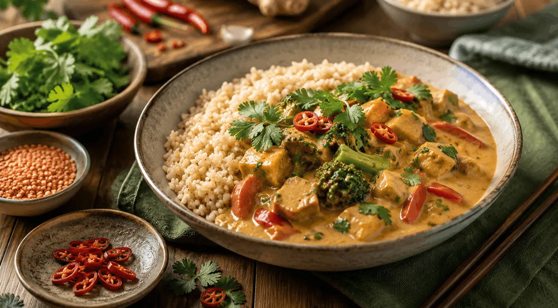Cremiges Kokos-Curry mit braunem Jasminreis – Einfaches Rezept in 30 Minuten 🍛
