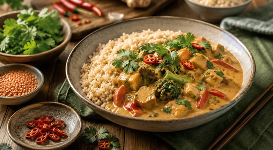 Cremiges Kokos-Curry mit braunem Jasminreis – Einfaches Rezept in 30 Minuten 🍛