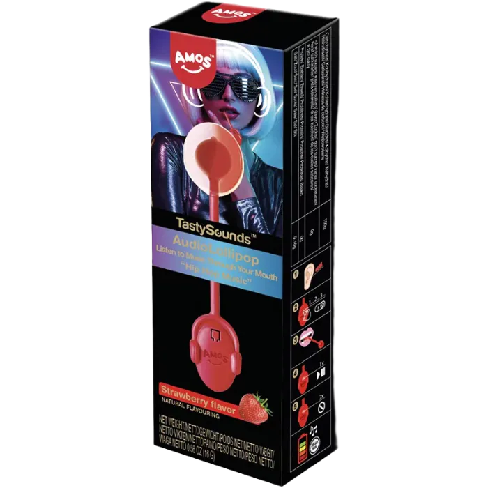 AMOS Tasty Sounds Lollip. Strawberry Hip Hop M. 16G