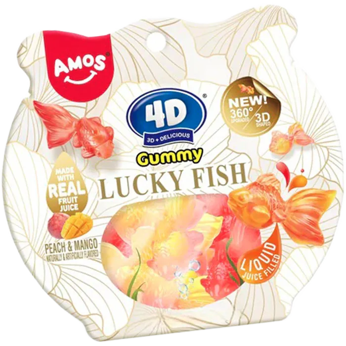 AMOS 4D Gummy Peach Mango Lucky Fish 60G Fruchtgummi in Fischform