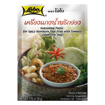 LOBO Nam Prik Ong Würzpaste 50G – Würzpaste für Nordthailändisches Schweinefleisch mit Tomaten