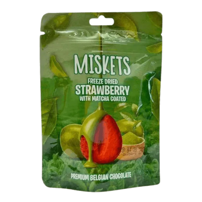 MISKETS Erdbeeren mit Matcha überzogen 80G Fruchtiger Schoko Snack