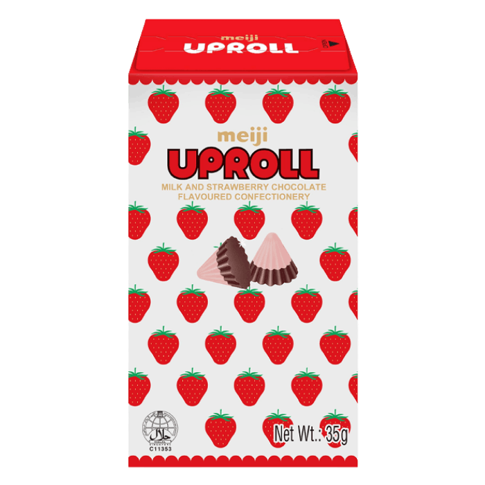 MEIJI Uproll Milch- & Erdbeerschokolade 35G – Cremiger Schokoladensnack