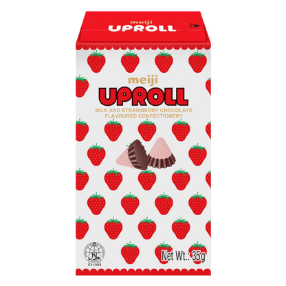 MEIJI Uproll Milch- & Erdbeerschokolade 35G – Cremiger Schokoladensnack